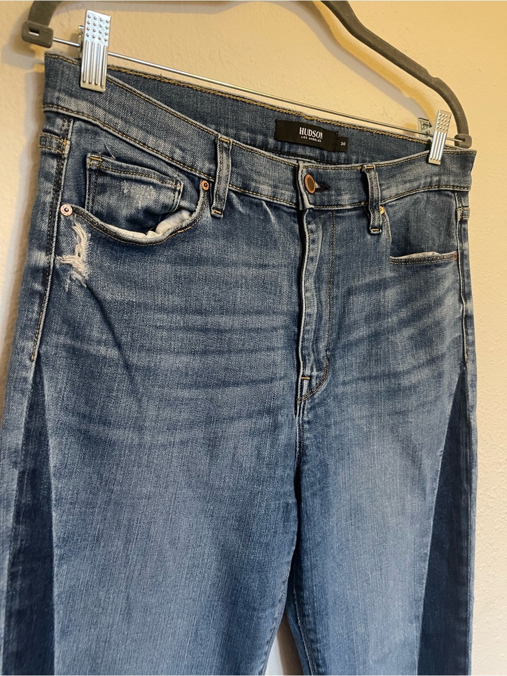 Hudson Holly High Rise Skinny Jeans Tuxedo Contrast Side Stripe Raw Hem Size 30 - Picture 4 of 6